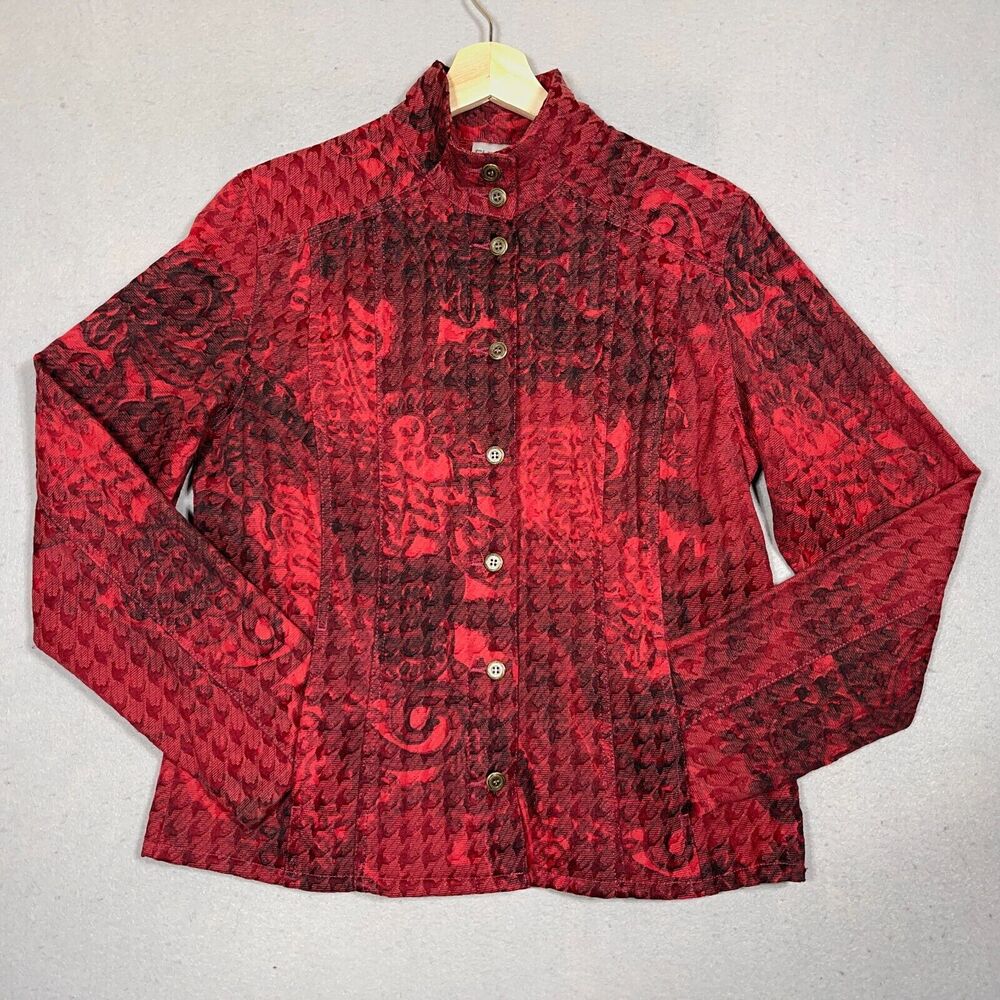 Chicos Jacket Women Medium 1 Tapestry Red Button Floral Button Front Casual - Picture 3 of 10